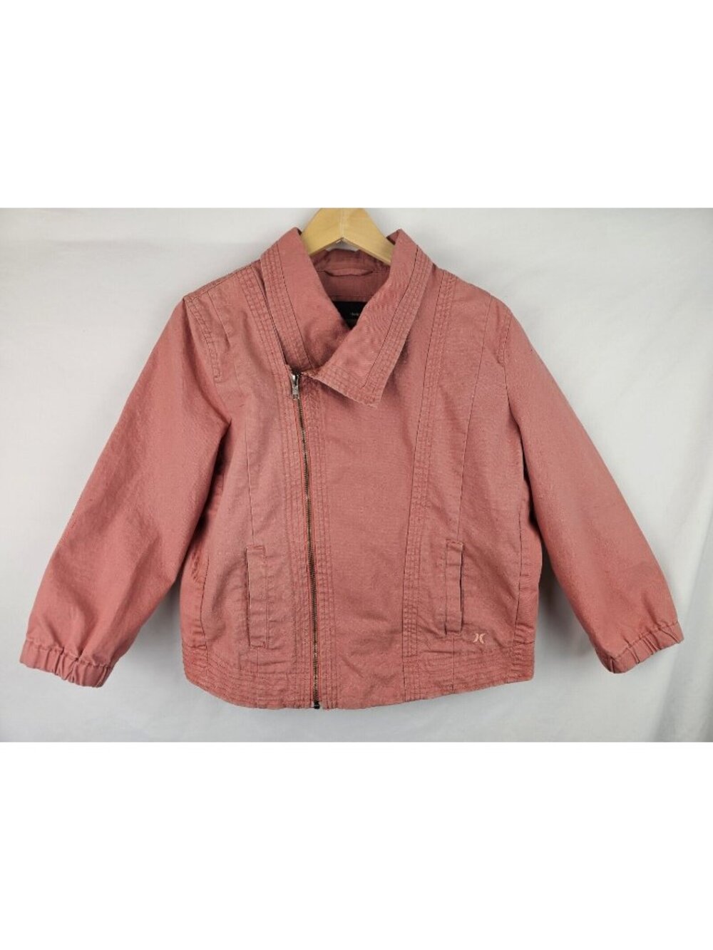 Hurley Womens Jacket Size Med Coral Cropped Motorcycle 3/4 Sleeve Asymmetrical